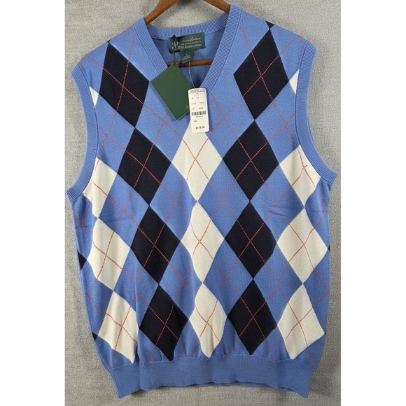 Brooks Brothers Silk Argyle Sweater Vest Mens L St Andrews Links Old Money NEW